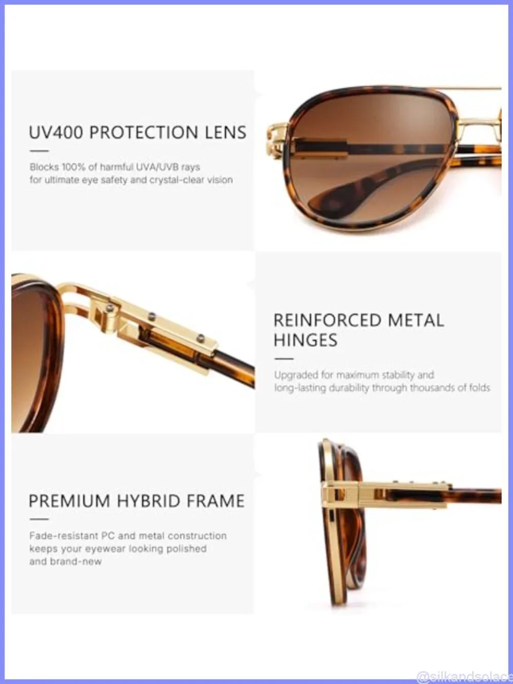 Oversized Retro Aviator Sunglasses Metal Double Bridge UV Protection